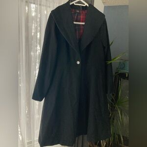 Torrid Retro Chic Black and Red Plaid Lined Coat